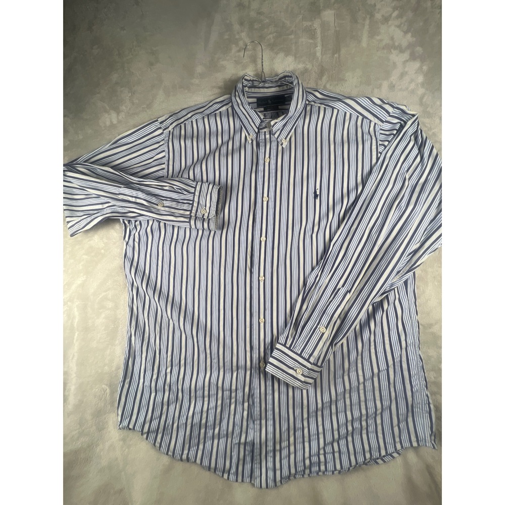 Ralph Lauren Mens XL Custom Fit Striped Button Down Shirt Blue Yellow Cotton